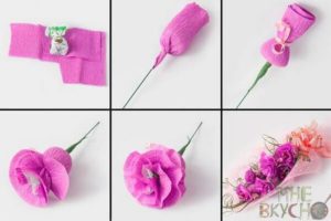 Как завернуть конфетку в бумажный цветок